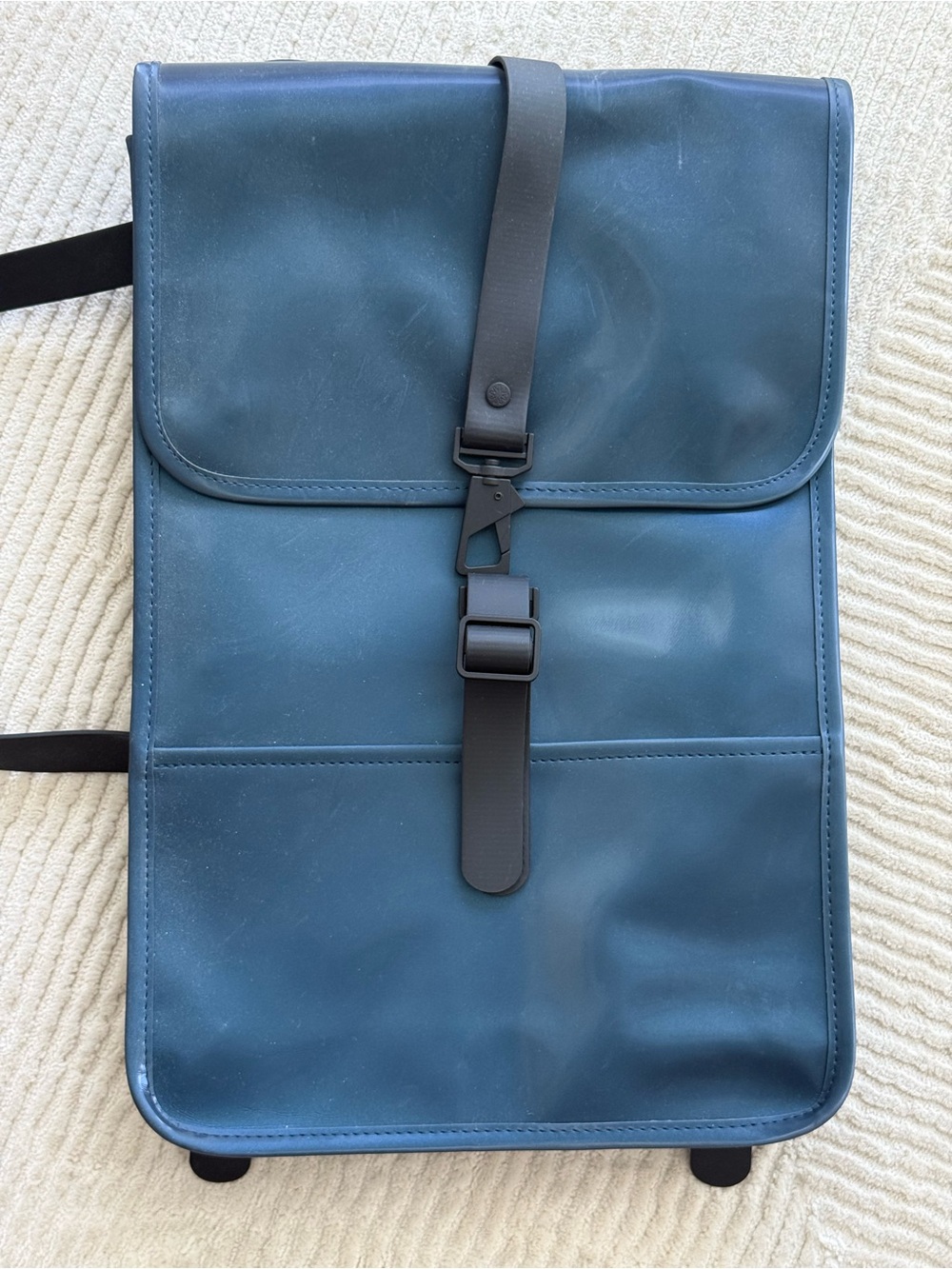 Rains Blue Roll-Top Backpack with Front Strap